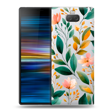 Пластиковый чехол на Sony Xperia 10 Plus с принтом Цветы паттерн Пластиковый чехол на Sony Xperia 10 Plus с принтом Цветы паттерн