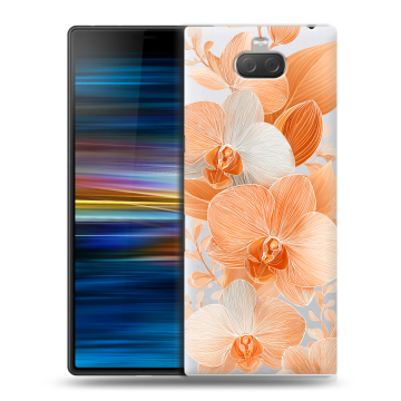 Пластиковый чехол на Sony Xperia 10 Plus с принтом Бежевые цветы Пластиковый чехол на Sony Xperia 10 Plus с принтом Бежевые цветы