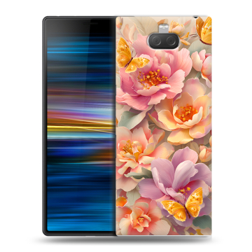 Пластиковый чехол на Sony Xperia 10 Plus с принтом Цветы и бабочки Пластиковый чехол на Sony Xperia 10 Plus с принтом Цветы и бабочки