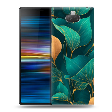 Пластиковый чехол на Sony Xperia 10 Plus с принтом Листья и золото Пластиковый чехол на Sony Xperia 10 Plus с принтом Листья и золото