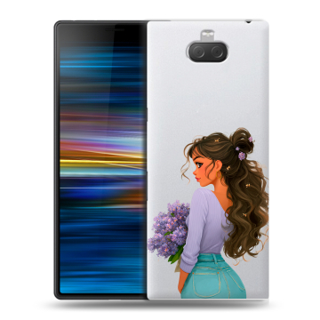 Пластиковый чехол на Sony Xperia 10 Plus с принтом девушка цветы