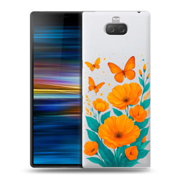 Пластиковый чехол на Sony Xperia 10 Plus с принтом цветы бабочки