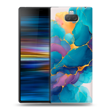 Пластиковый чехол на Sony Xperia 10 Plus с принтом Мрамор блестки