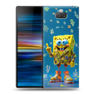 Пластиковый чехол на Sony Xperia 10 Plus с принтом Спанч боб Спанчбоб