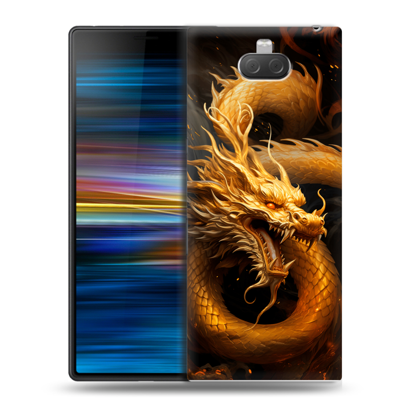 Пластиковый чехол на Sony Xperia 10 Plus с принтом Золотой дракон Пластиковый чехол на Sony Xperia 10 Plus с принтом Золотой дракон