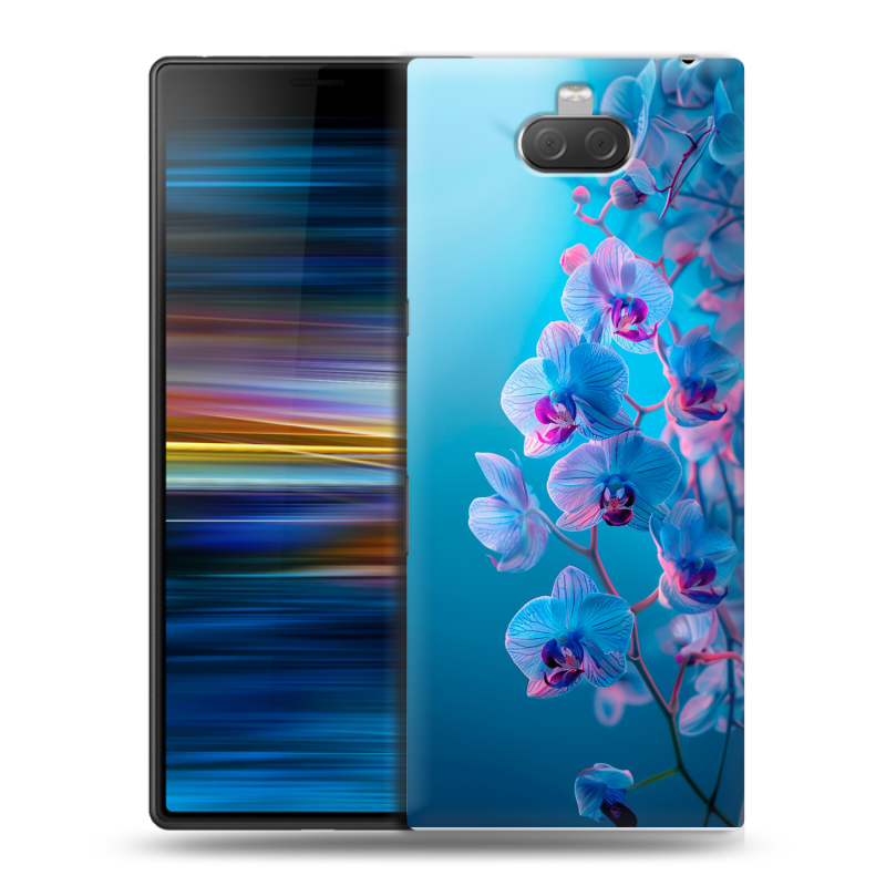 Пластиковый чехол на Sony Xperia 10 Plus с принтом голубые орхидеи Пластиковый чехол на Sony Xperia 10 Plus с принтом голубые орхидеи