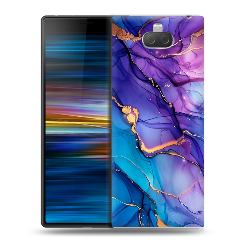 Пластиковый чехол на Sony Xperia 10 Plus с принтом синий мрамор Пластиковый чехол на Sony Xperia 10 Plus с принтом синий мрамор