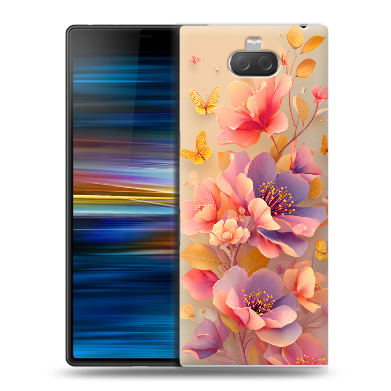 Пластиковый чехол на Sony Xperia 10 Plus с принтом Цветы и бабочки Пластиковый чехол на Sony Xperia 10 Plus с принтом Цветы и бабочки