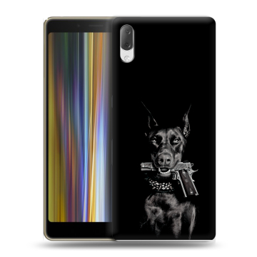 Пластиковый чехол на Sony Xperia L3 с принтом Доберман и пистолет