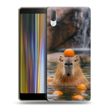 Пластиковый чехол на Sony Xperia L3 с принтом Капибара с апельсином