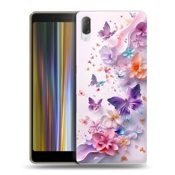Пластиковый чехол на Sony Xperia L3 с принтом цветы бабочки