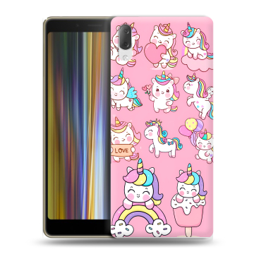 Пластиковый чехол на Sony Xperia L3 с принтом Единороги и радуга