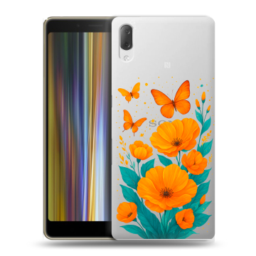 Пластиковый чехол на Sony Xperia L3 с принтом цветы бабочки