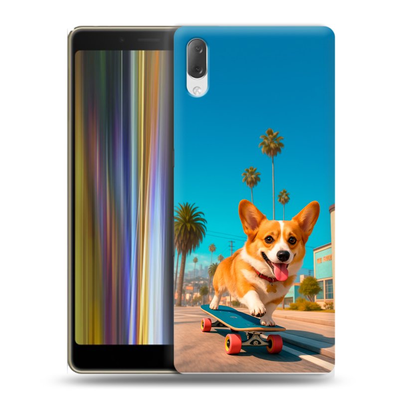 Пластиковый чехол на Sony Xperia L3 с принтом Корги на скейте Пластиковый чехол на Sony Xperia L3 с принтом Корги на скейте
