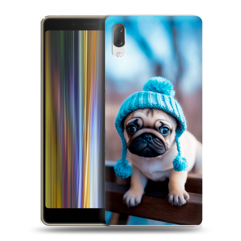 Пластиковый чехол на Sony Xperia L3 с принтом Мопс в шапке Пластиковый чехол на Sony Xperia L3 с принтом Мопс в шапке
