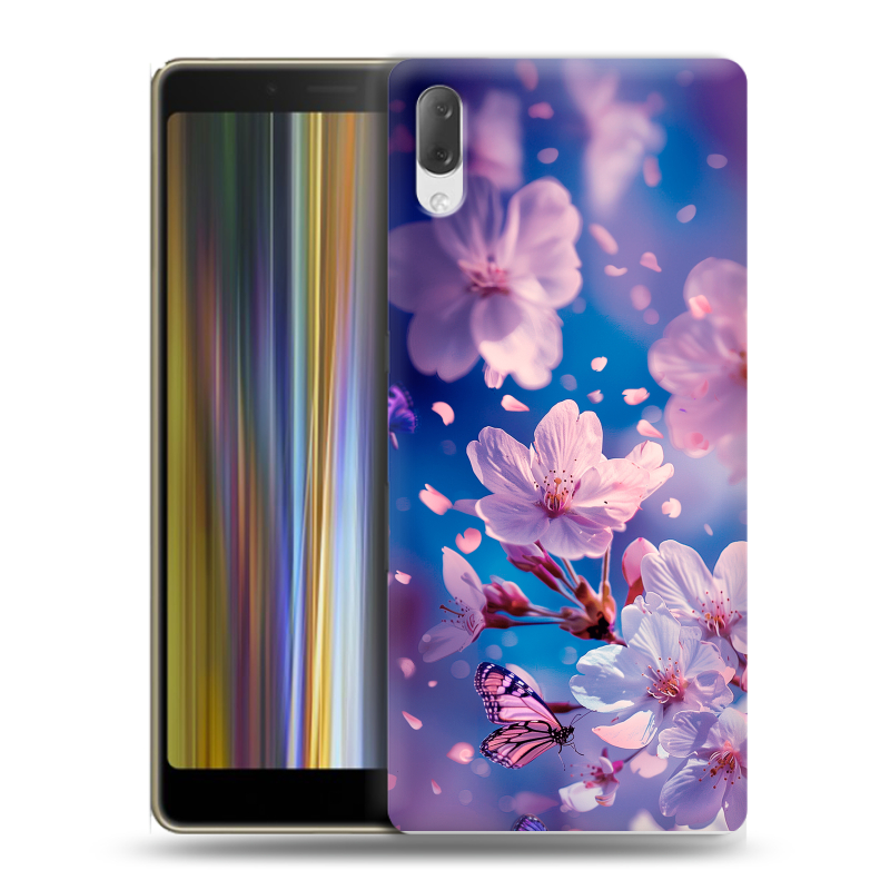 Пластиковый чехол на Sony Xperia L3 с принтом цветы бабочки Пластиковый чехол на Sony Xperia L3 с принтом цветы бабочки