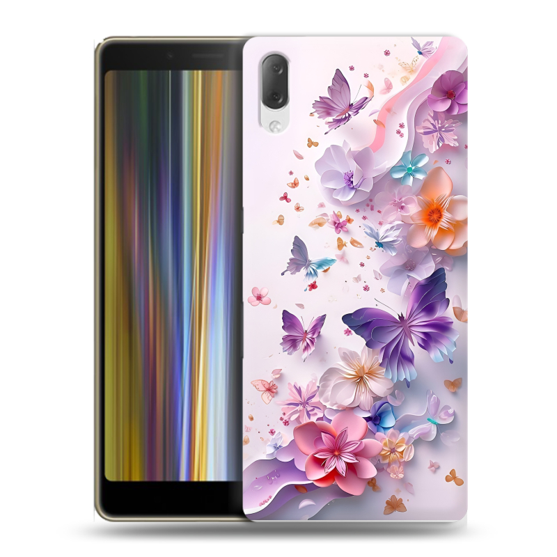 Пластиковый чехол на Sony Xperia L3 с принтом цветы бабочки Пластиковый чехол на Sony Xperia L3 с принтом цветы бабочки