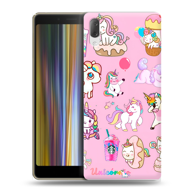 Пластиковый чехол на Sony Xperia L3 с принтом розовые единороги Пластиковый чехол на Sony Xperia L3 с принтом розовые единороги