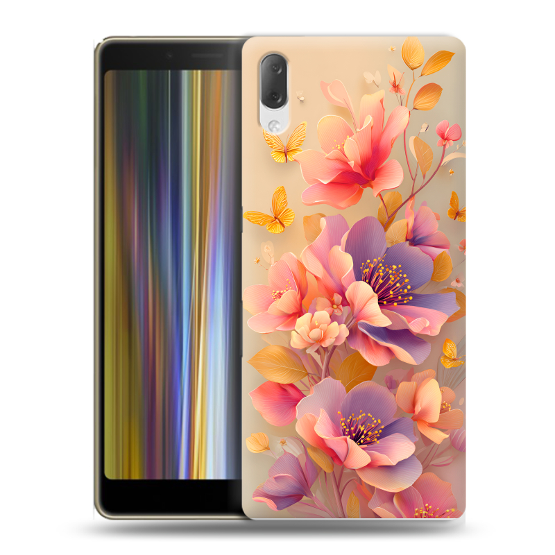 Пластиковый чехол на Sony Xperia L3 с принтом Цветы и бабочки Пластиковый чехол на Sony Xperia L3 с принтом Цветы и бабочки
