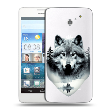 Пластиковый чехол на Huawei Ascend D2 с принтом Волк в лесу Пластиковый чехол на Huawei Ascend D2 с принтом Волк в лесу