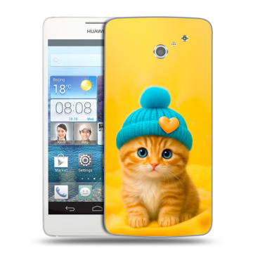 Пластиковый чехол на Huawei Ascend D2 с принтом Котенок в шапке Пластиковый чехол на Huawei Ascend D2 с принтом Котенок в шапке