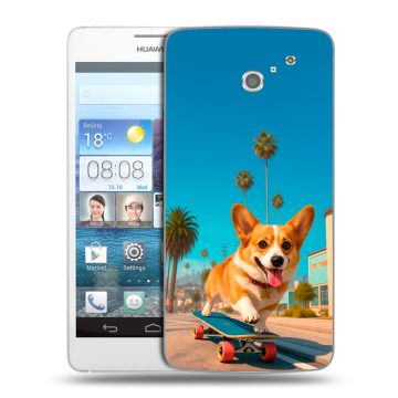 Пластиковый чехол на Huawei Ascend D2 с принтом Корги на скейте Пластиковый чехол на Huawei Ascend D2 с принтом Корги на скейте