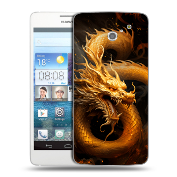 Пластиковый чехол на Huawei Ascend D2 с принтом Золотой дракон Пластиковый чехол на Huawei Ascend D2 с принтом Золотой дракон