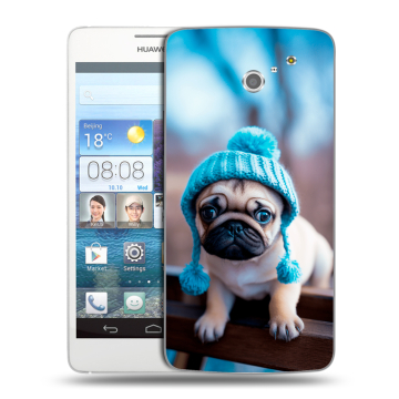 Пластиковый чехол на Huawei Ascend D2 с принтом Мопс в шапке Пластиковый чехол на Huawei Ascend D2 с принтом Мопс в шапке