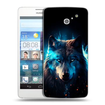 Пластиковый чехол на Huawei Ascend D2 с принтом Волк ночной