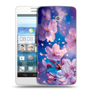 Пластиковый чехол на Huawei Ascend D2 с принтом цветы бабочки Пластиковый чехол на Huawei Ascend D2 с принтом цветы бабочки