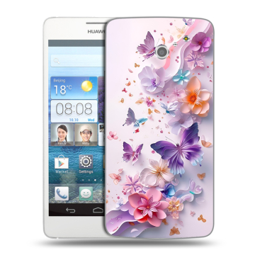 Пластиковый чехол на Huawei Ascend D2 с принтом цветы бабочки