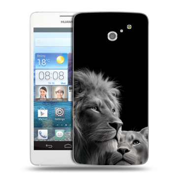Пластиковый чехол на Huawei Ascend D2 с принтом Лев кошки