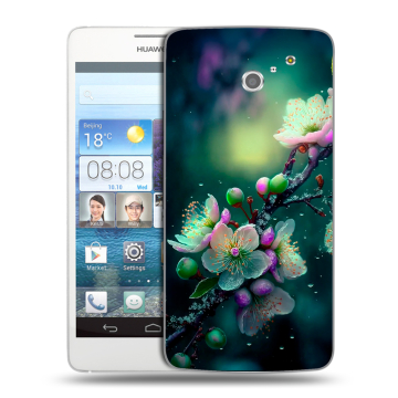 Пластиковый чехол на Huawei Ascend D2 с принтом Цветы и мрамор