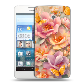 Пластиковый чехол на Huawei Ascend D2 с принтом Цветы и бабочки