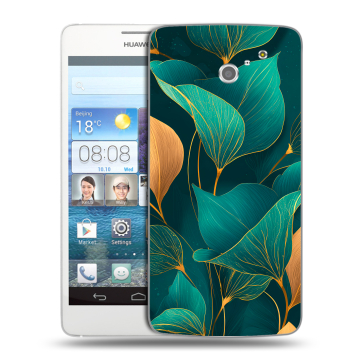 Пластиковый чехол на Huawei Ascend D2 с принтом Листья и золото
