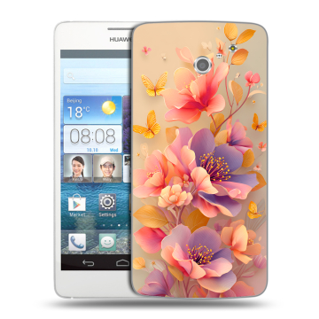 Пластиковый чехол на Huawei Ascend D2 с принтом Цветы и бабочки
