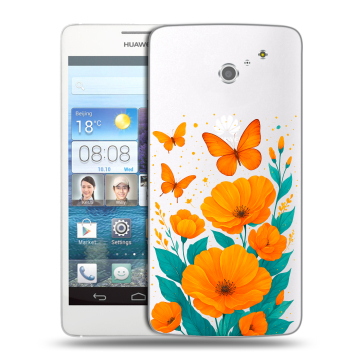 Пластиковый чехол на Huawei Ascend D2 с принтом цветы бабочки