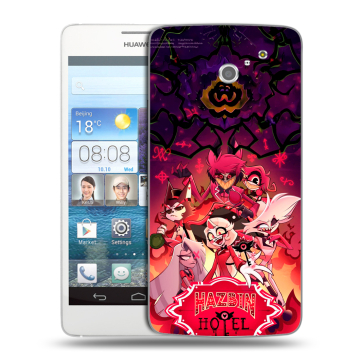 Пластиковый чехол на Huawei Ascend D2 с принтом Hazbin Hotel Отель Хазбин Пластиковый чехол на Huawei Ascend D2 с принтом Hazbin Hotel Отель Хазбин