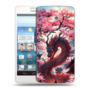 Пластиковый чехол на Huawei Ascend D2 с принтом Дракон Японский Пластиковый чехол на Huawei Ascend D2 с принтом Дракон Японский