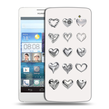 Пластиковый чехол на Huawei Ascend D2 с принтом Y2K сердечки Пластиковый чехол на Huawei Ascend D2 с принтом Y2K сердечки