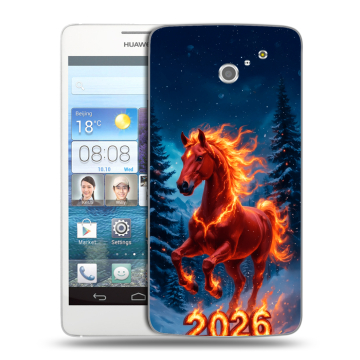 Пластиковый чехол на Huawei Ascend D2 с принтом Новый год коня