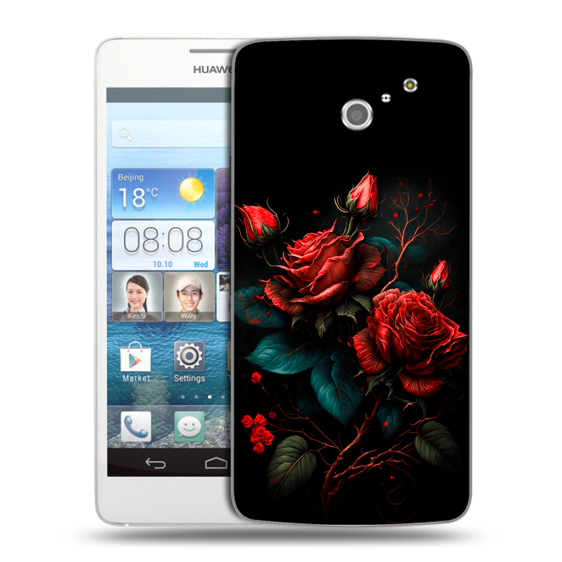 Пластиковый чехол на Huawei Ascend D2 с принтом Розы красные Пластиковый чехол на Huawei Ascend D2 с принтом Розы красные
