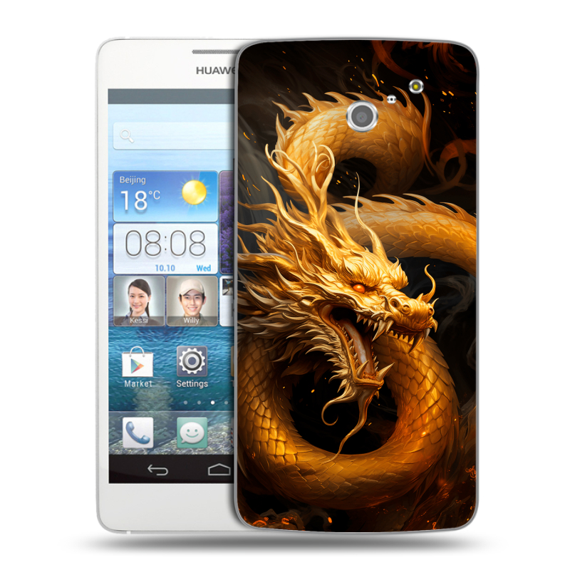 Пластиковый чехол на Huawei Ascend D2 с принтом Золотой дракон Пластиковый чехол на Huawei Ascend D2 с принтом Золотой дракон