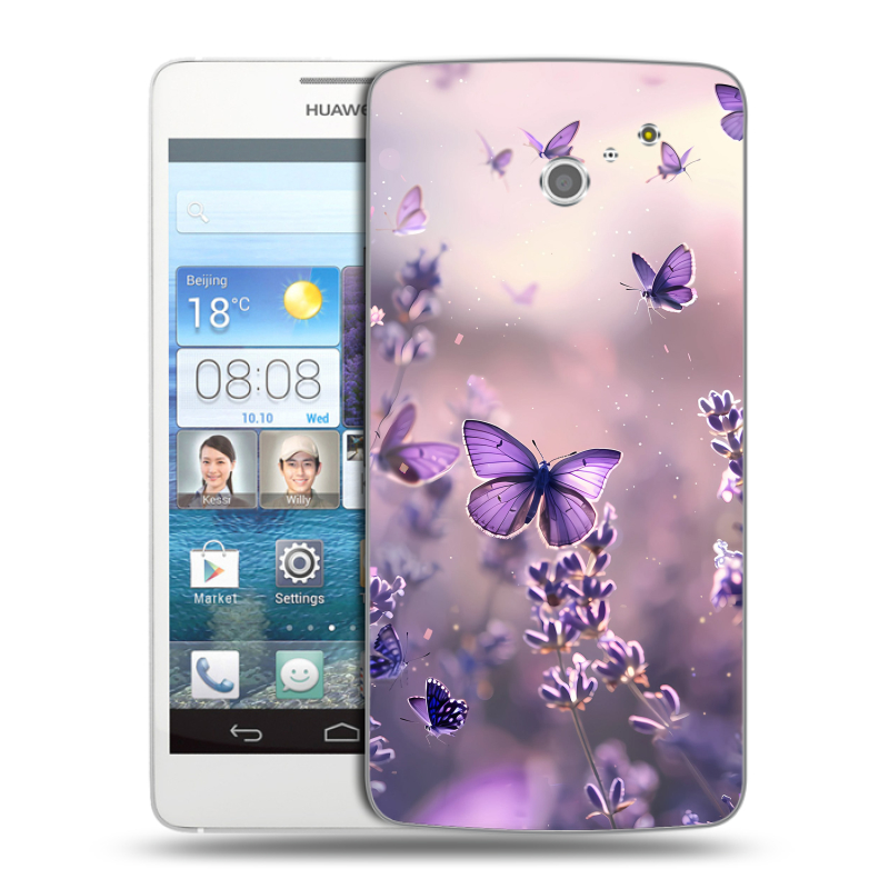 Пластиковый чехол на Huawei Ascend D2 с принтом бабочки и лаванда Пластиковый чехол на Huawei Ascend D2 с принтом бабочки и лаванда