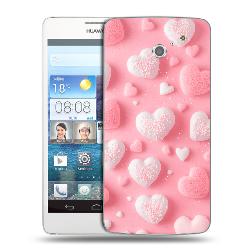 Пластиковый чехол на Huawei Ascend D2 с принтом Сердечки Пластиковый чехол на Huawei Ascend D2 с принтом Сердечки