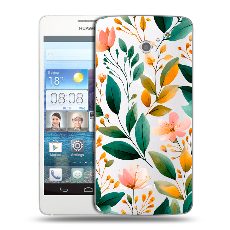 Пластиковый чехол на Huawei Ascend D2 с принтом Цветы паттерн Пластиковый чехол на Huawei Ascend D2 с принтом Цветы паттерн