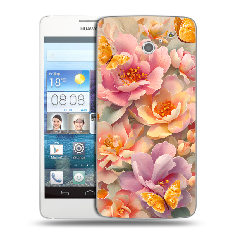 Пластиковый чехол на Huawei Ascend D2 с принтом Цветы и бабочки Пластиковый чехол на Huawei Ascend D2 с принтом Цветы и бабочки