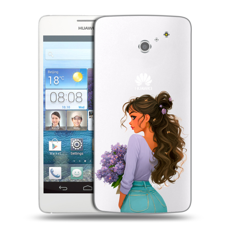 Пластиковый чехол на Huawei Ascend D2 с принтом девушка цветы Пластиковый чехол на Huawei Ascend D2 с принтом девушка цветы