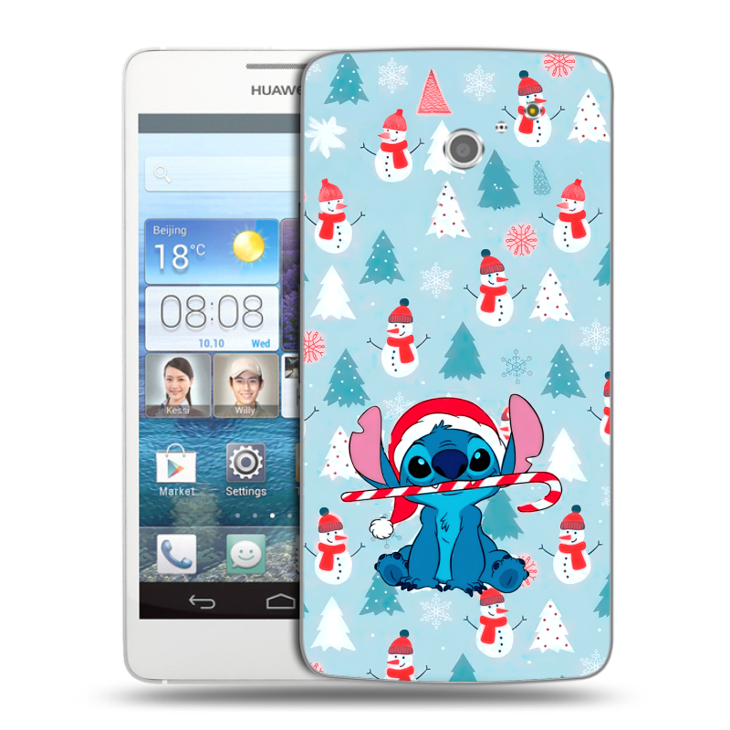 Пластиковый чехол на Huawei Ascend D2 с принтом Стич Новый год Пластиковый чехол на Huawei Ascend D2 с принтом Стич Новый год