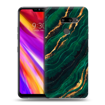 Пластиковый чехол на LG G8 ThinQ с принтом Мрамор зеленое золото Пластиковый чехол на LG G8 ThinQ с принтом Мрамор зеленое золото